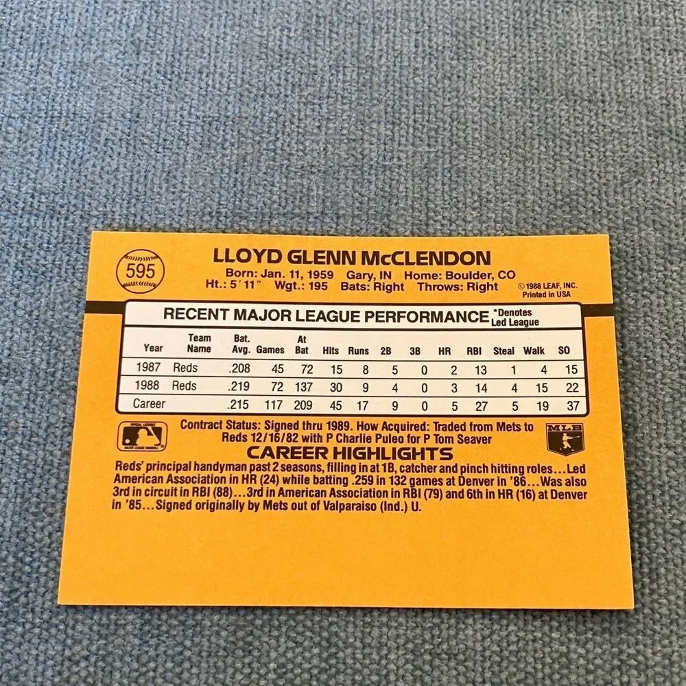 1989 Donruss Cincinnati Reds Baseball Card Trading Card